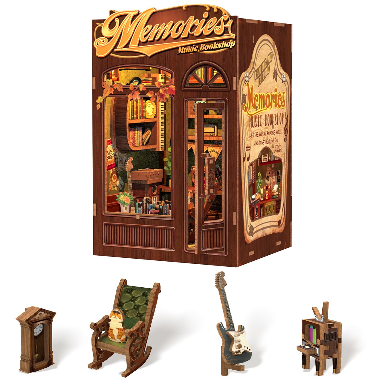 CUTEBEE Book Nook Kit Memories Music Bookshop DIY Miniature House Shelf Insert Decor Diorama Kit